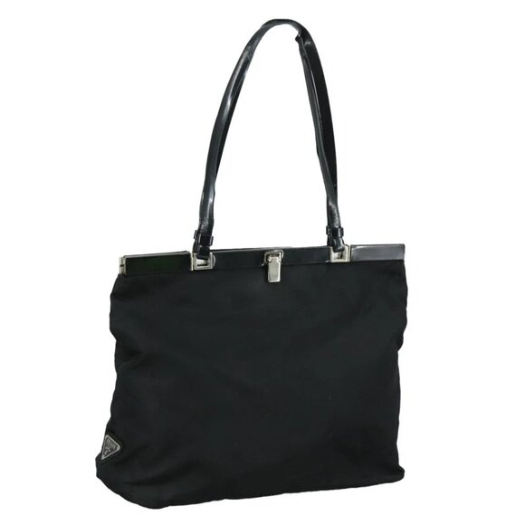 PRADA Hand Bag Nylon Leather Black Silver Auth 108371 - Picture 1 of 15